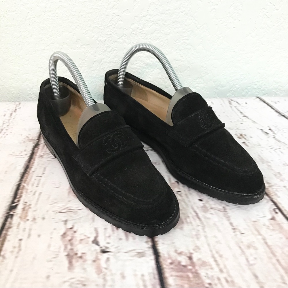 CHANEL vintage 90s black suede loafers